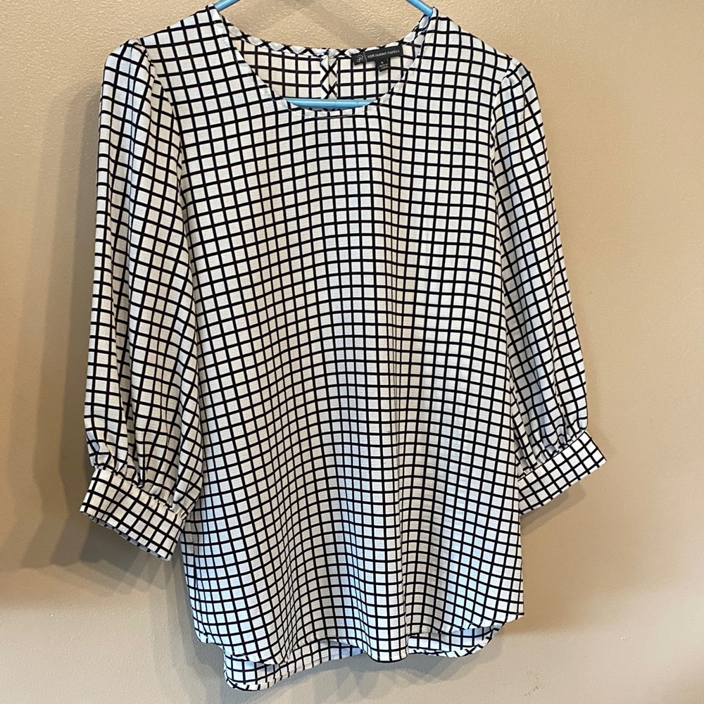 Adrianna Papell Black and White Checkered Blouse